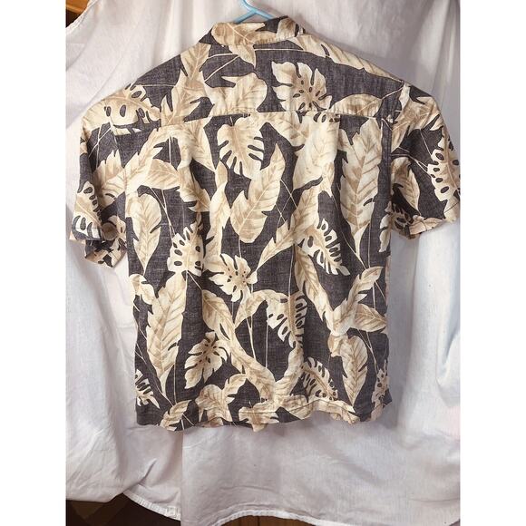 XXL Panama Jack Hawaiian Black Beige Reverse Print Shirt Leaves Floral Aloha EUC - Picture 9 of 16